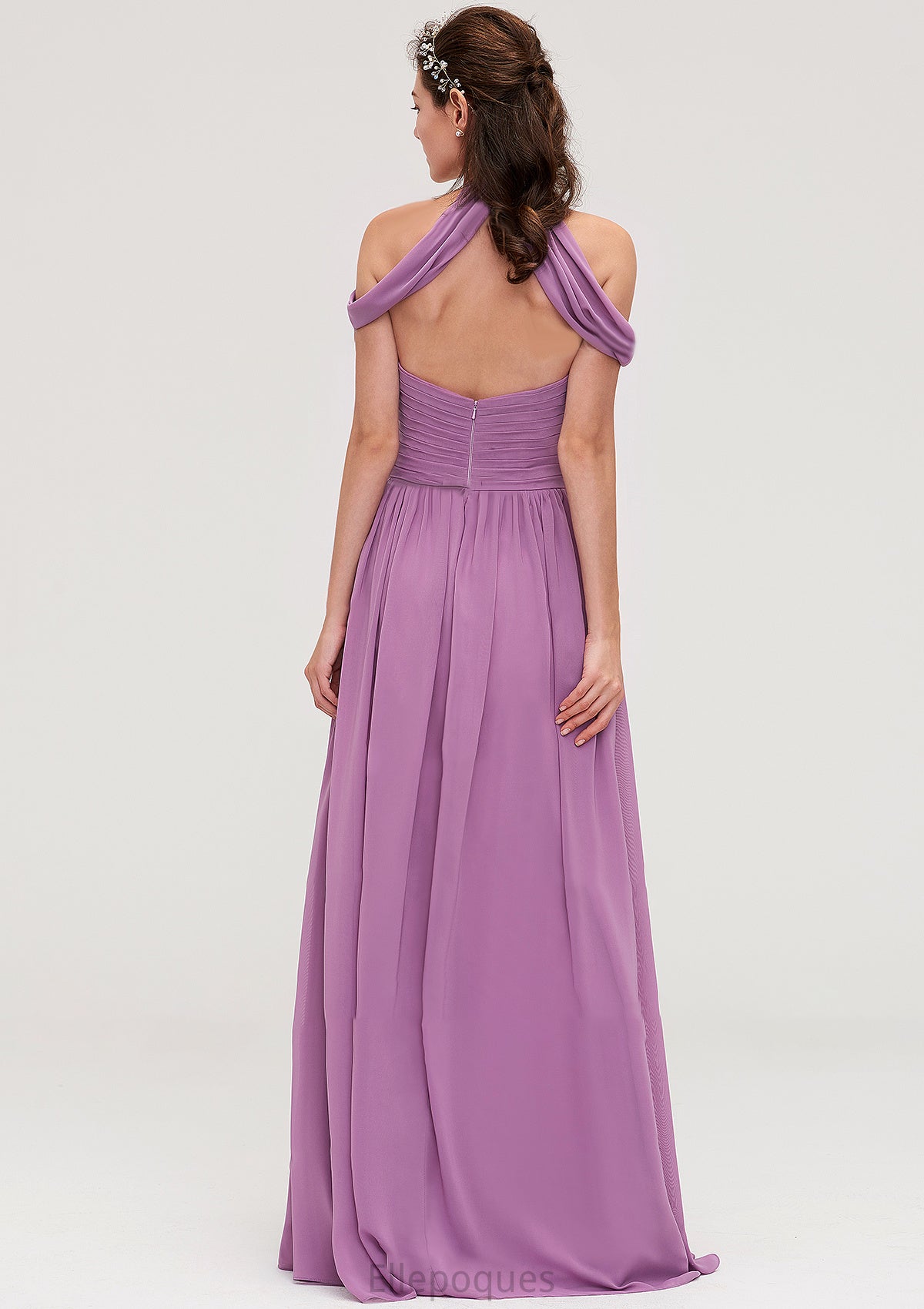 Scoop Neck Sleeveless Chiffon A-line/Princess Long/Floor-Length Bridesmaid Dresseses With Pleated Tiana HOP0025461