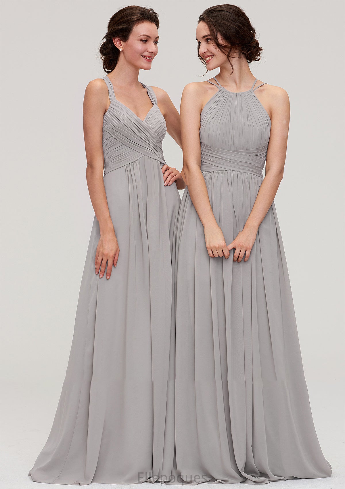 Halter Sleeveless A-line/Princess Long/Floor-Length Chiffon Bridesmaid Dresses With Pleated Vivian HOP0025462