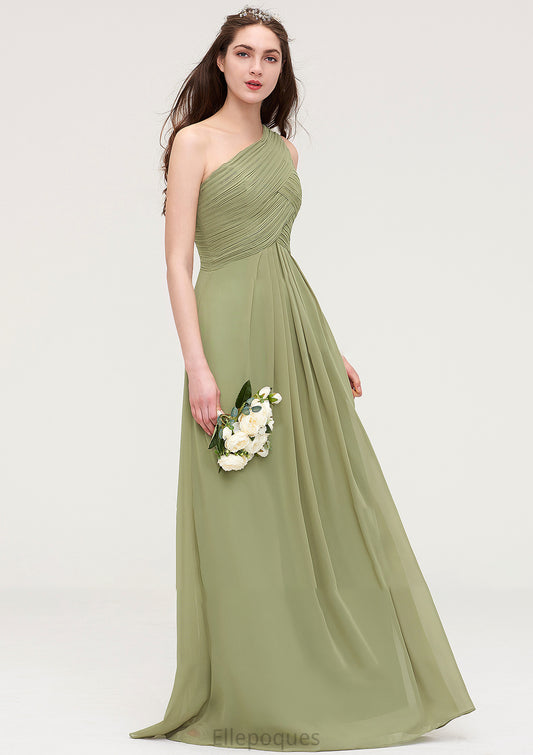 Sleeveless One-Shoulder Long/Floor-Length Chiffon A-line/Princess Bridesmaid Dresses With Pleated Paityn HOP0025463