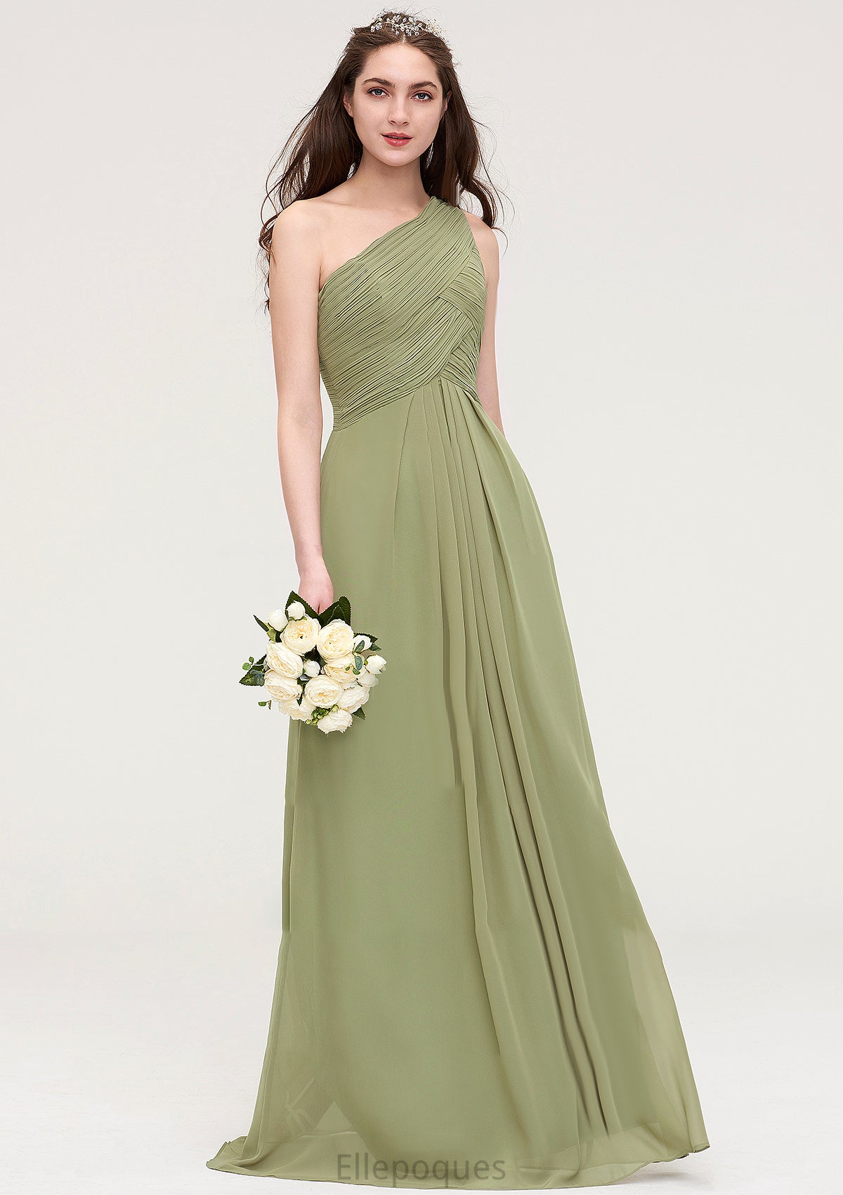 Sleeveless One-Shoulder Long/Floor-Length Chiffon A-line/Princess Bridesmaid Dresses With Pleated Paityn HOP0025463