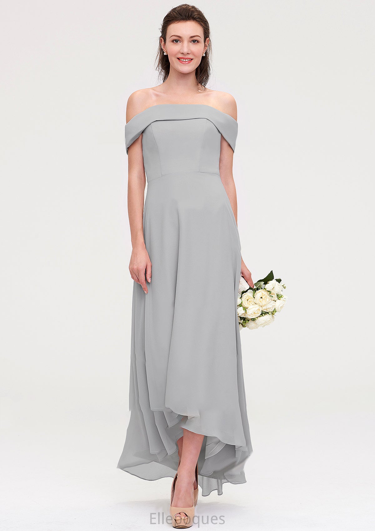 Off-the-Shoulder Sleeveless Asymmetrical Chiffon A-line/Princess Bridesmaid Dresseses Chana HOP0025465