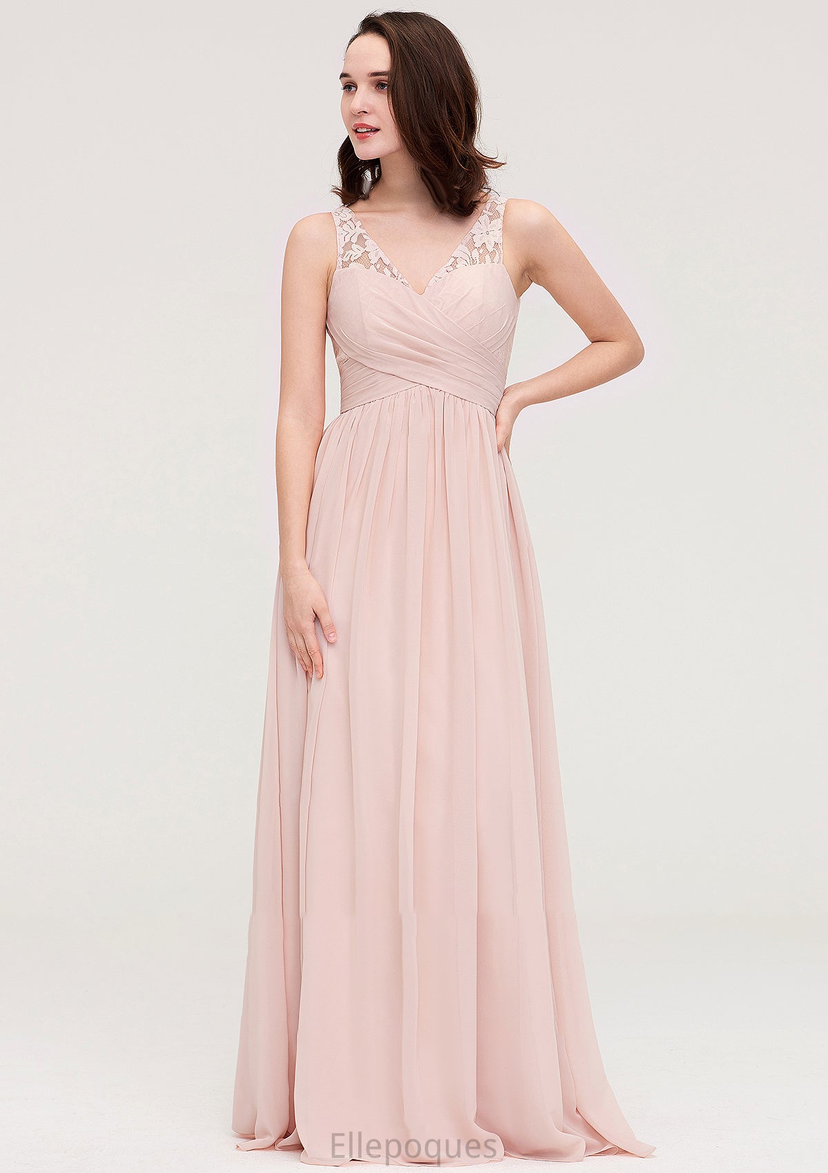 Sleeveless V Neck Long/Floor-Length Chiffon A-line/Princess Bridesmaid Dresses With Pleated Appliqued Paola HOP0025467