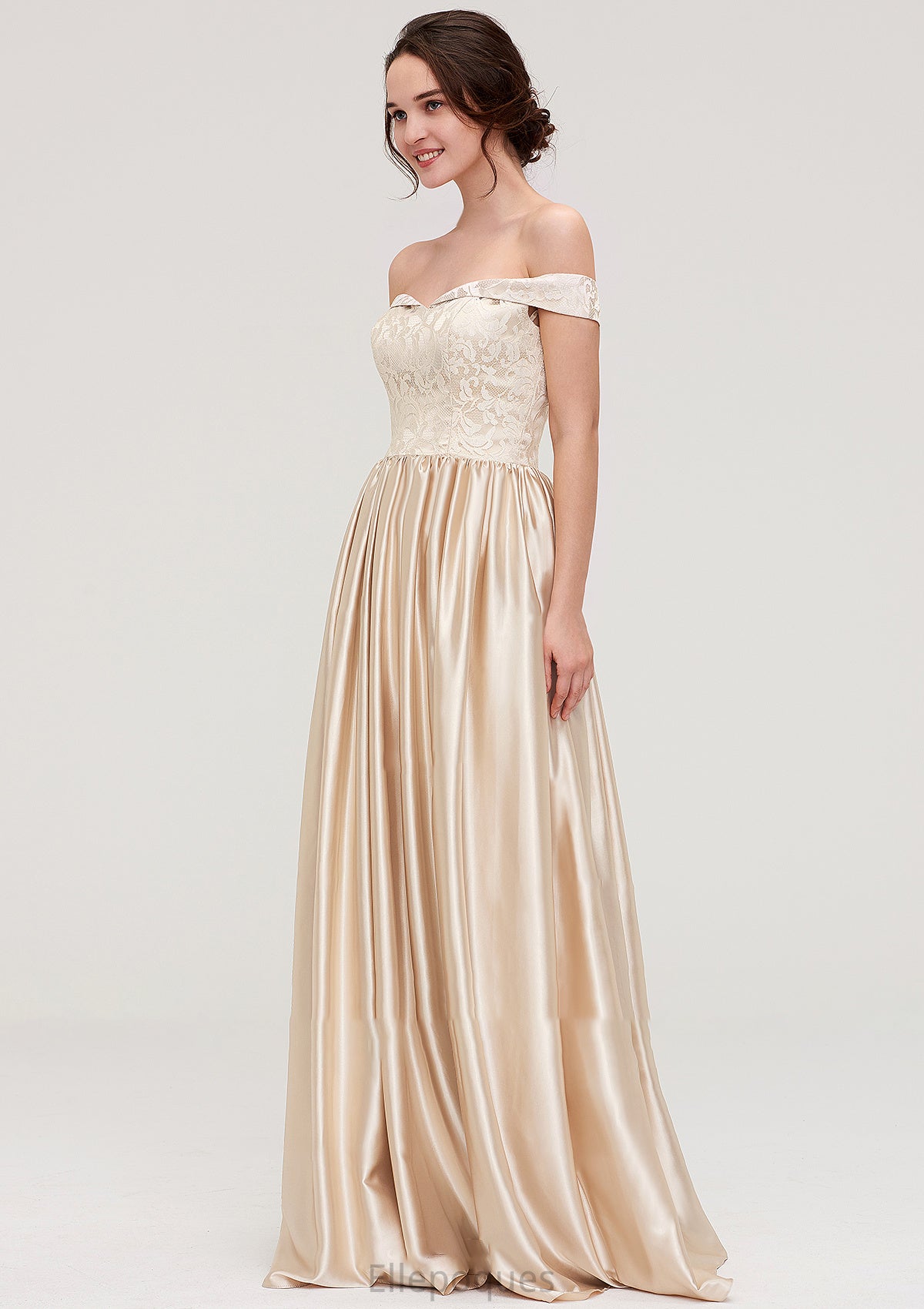 Off-the-Shoulder SleevelessA-line/Princess Charmeuse  Long/Floor-Length Bridesmaid Dresses With Appliqued Millicent HOP0025469