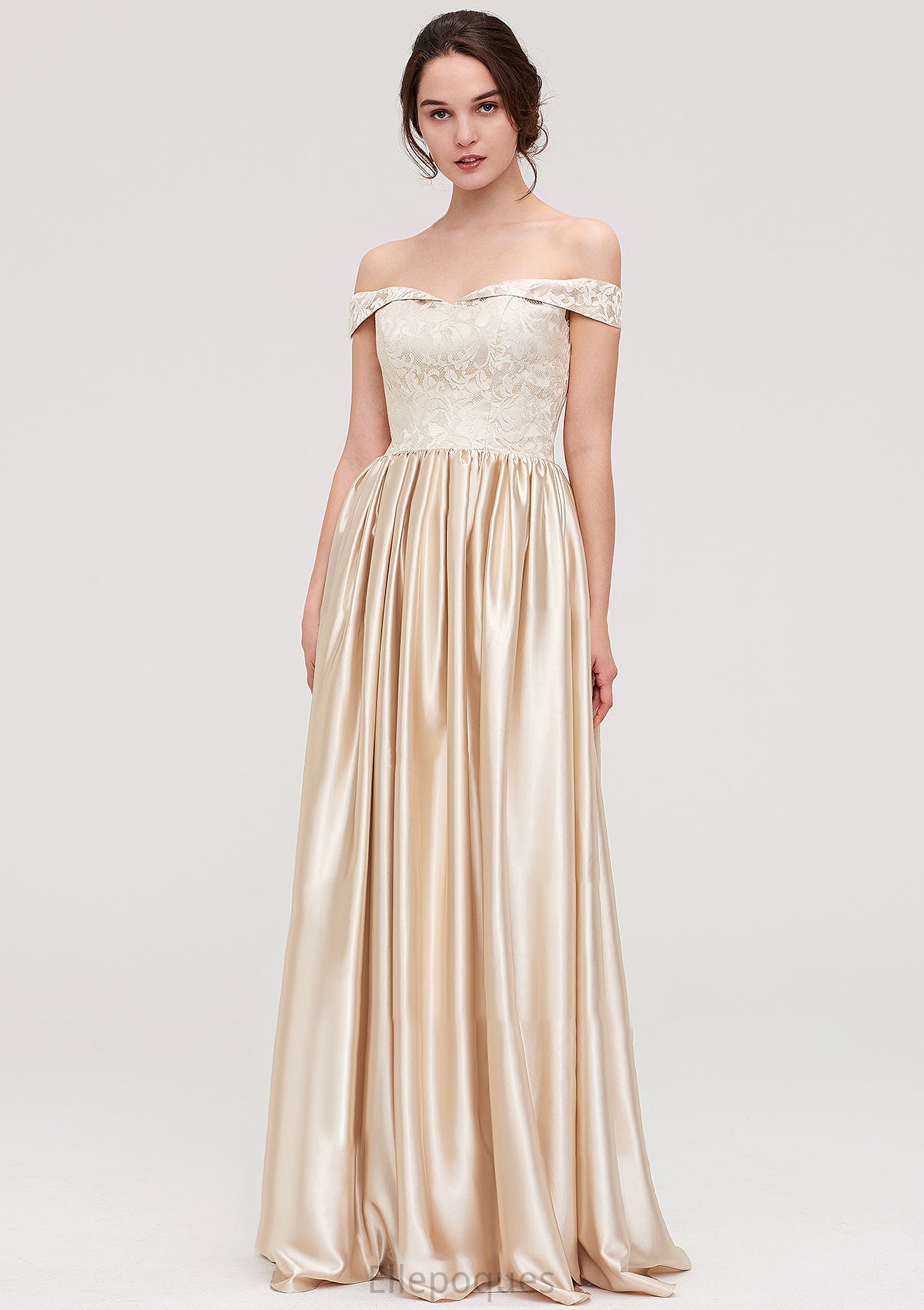 Off-the-Shoulder SleevelessA-line/Princess Charmeuse  Long/Floor-Length Bridesmaid Dresses With Appliqued Millicent HOP0025469