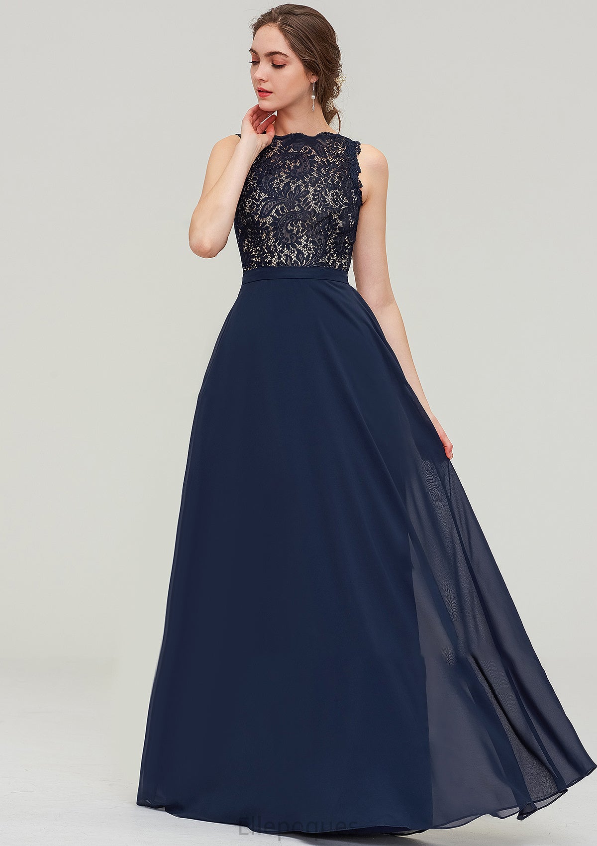 Sleeveless Bateau Long/Floor-Length  Chiffon A-line/Princess Bridesmaid Dresses With Sashes Lace Kelsey HOP0025471