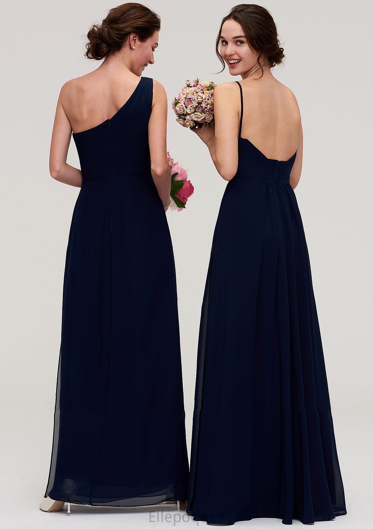 Sleeveless One-Shoulder A-line/Princess Chiffon Long/Floor-Length Bridesmaid Dresses With Pleated Lexie HOP0025475