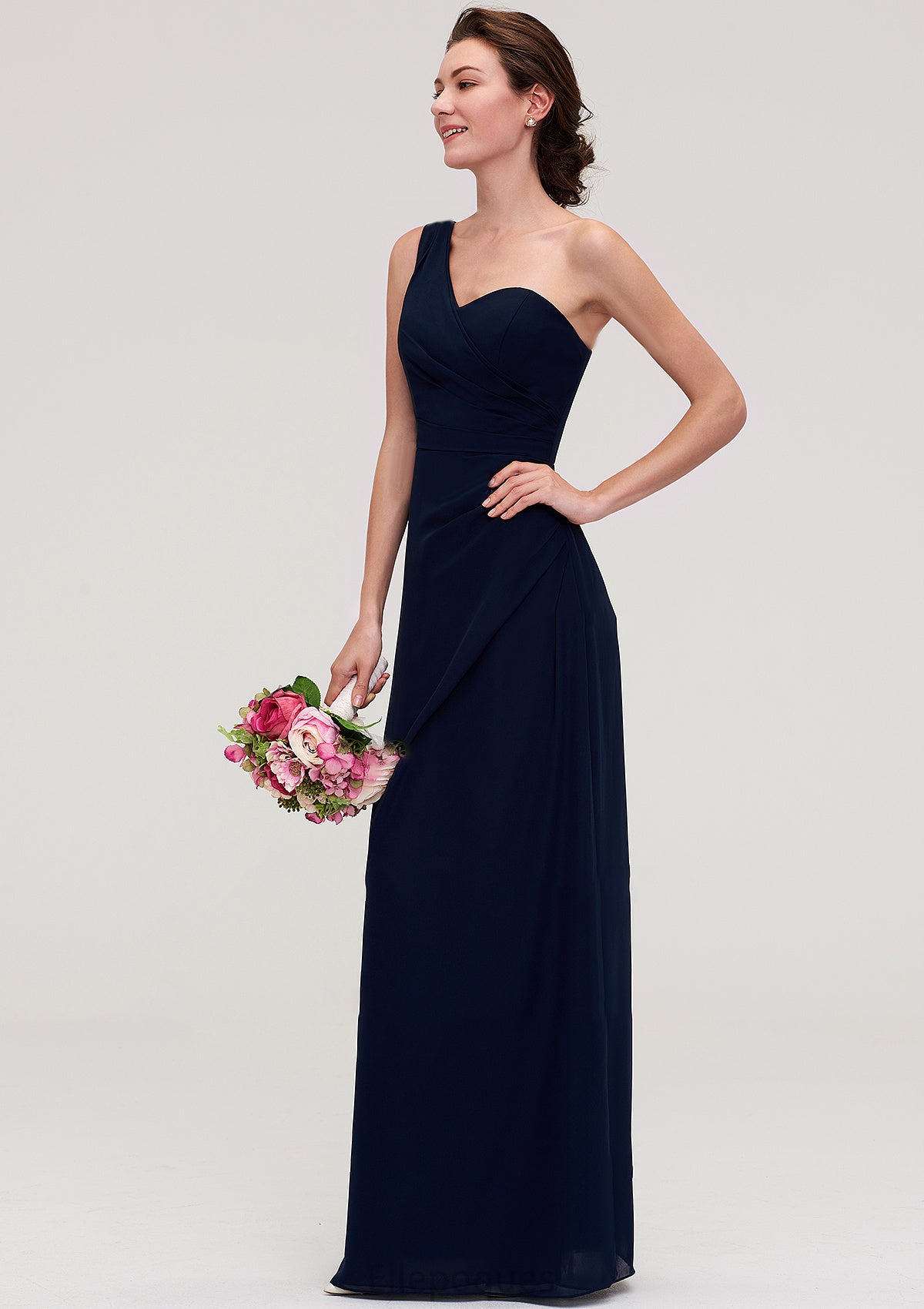 Sleeveless One-Shoulder A-line/Princess Chiffon Long/Floor-Length Bridesmaid Dresses With Pleated Lexie HOP0025475