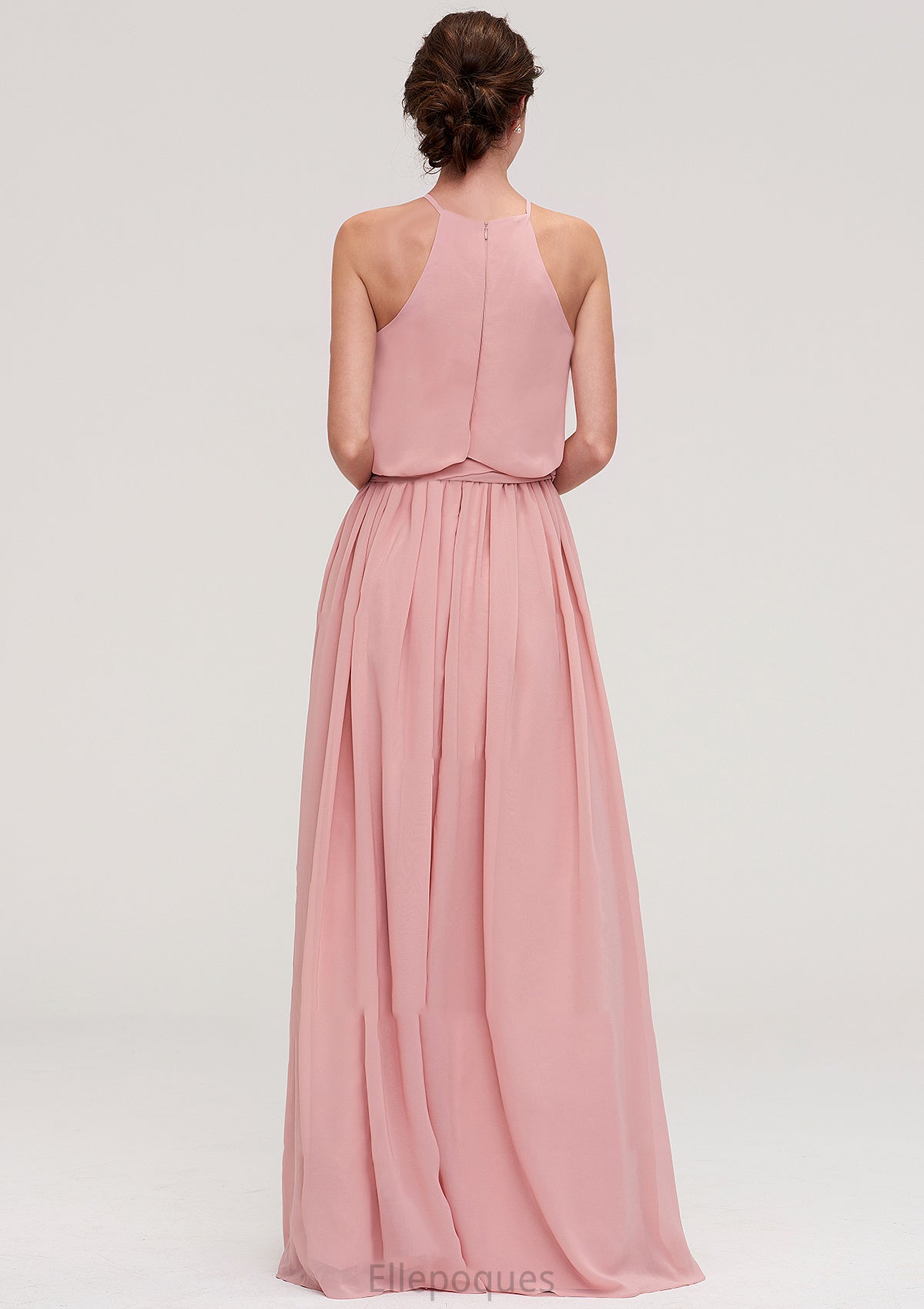 Sleeveless Scoop Neck A-line/Princess Chiffon Long/Floor-Length Bridesmaid Dresseses With Pleated Sashes Maleah HOP0025476