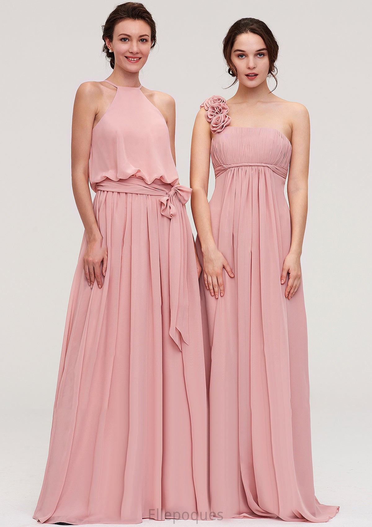 Sleeveless Scoop Neck A-line/Princess Chiffon Long/Floor-Length Bridesmaid Dresseses With Pleated Sashes Maleah HOP0025476