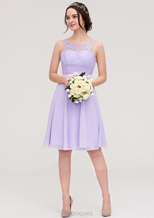 Sleeveless Knee-Length Chiffon A-line/Princess Bridesmaid Dresses With Sashes Lace Alondra HOP0025481