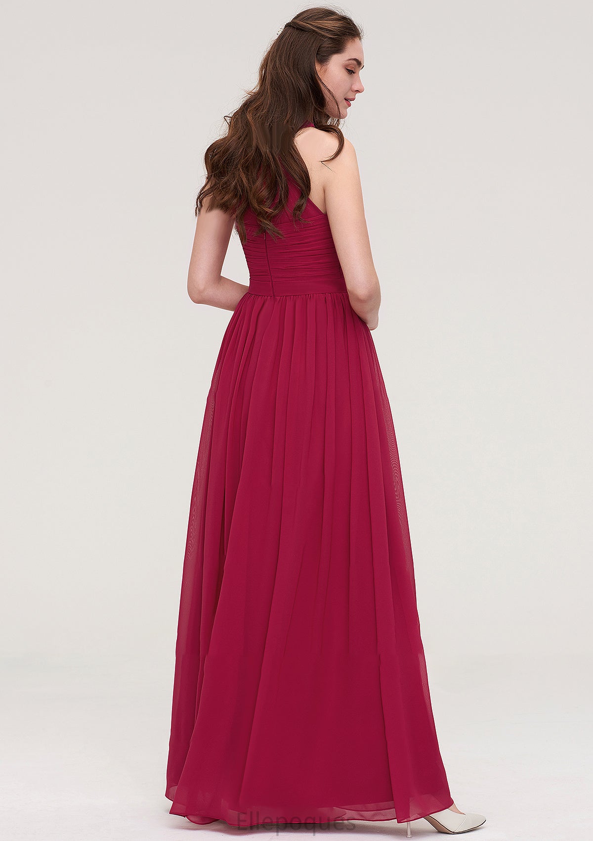 Halter Sleeveless Long/Floor-Length Chiffon A-line/Princess Bridesmaid Dresses With Pleated Viola HOP0025483