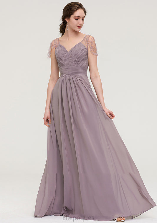 Short Sleeve Sweetheart Long/Floor-Length Chiffon A-line/Princess Bridesmaid Dresses With Pleated Beading Addyson HOP0025487