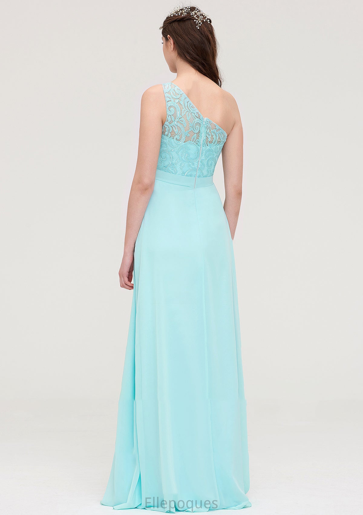 One-Shoulder Sleeveless Long/Floor-Length Chiffon A-line/Princess Bridesmaid Dresses With Lace Peyton HOP0025491