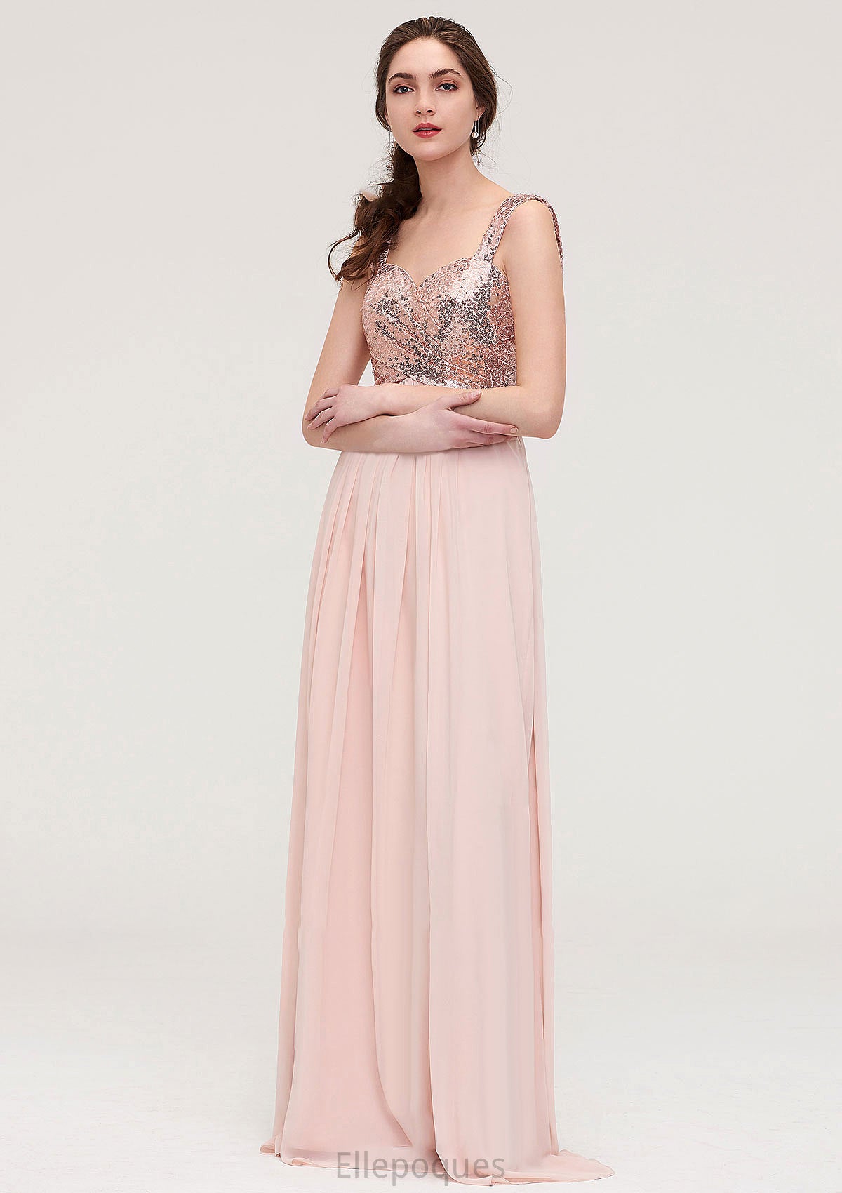 Sleeveless Long/Floor-Length Sweetheart A-line/Princess Chiffon Bridesmaid Dresses With Pleated Sequins Rylie HOP0025494