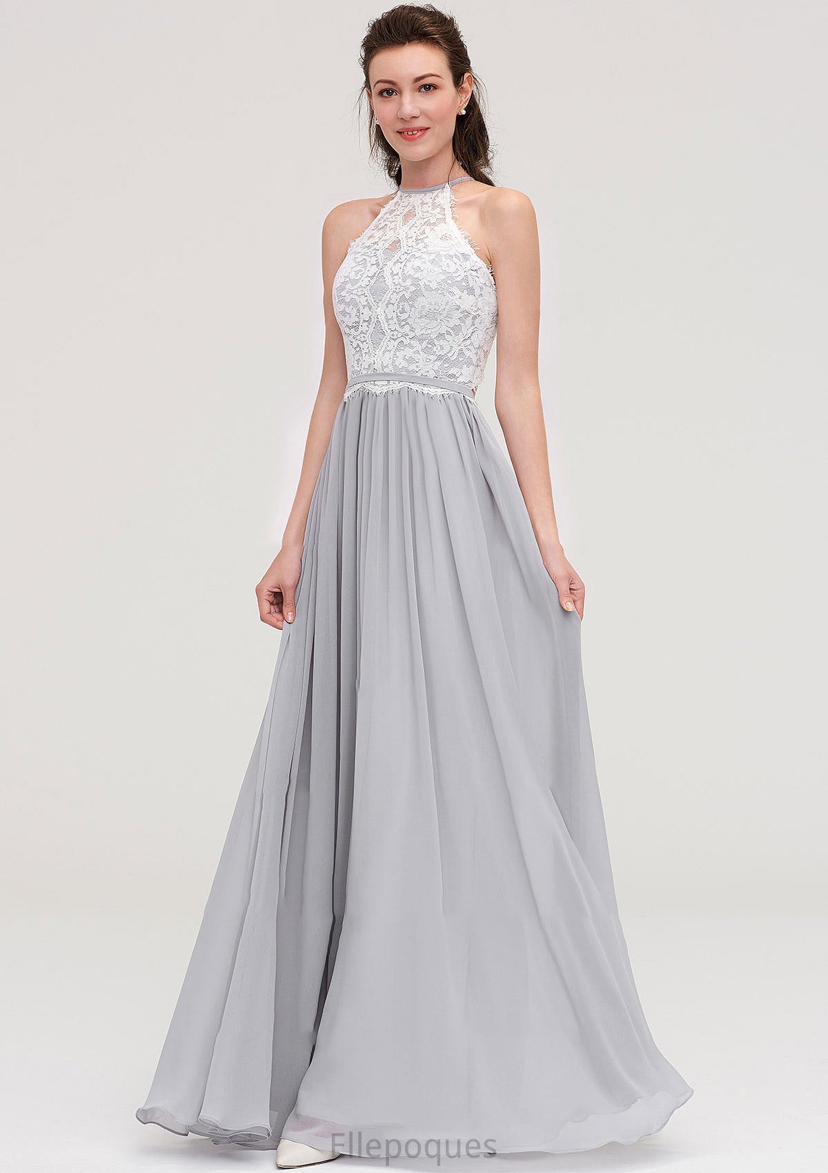 Sleeveless Scoop Neck A-line/Princess Chiffon Long/Floor-Length Bridesmaid Dresseses With Lace Kelsie HOP0025497