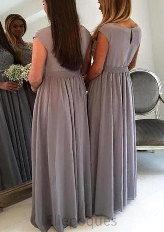 Bateau A-Line/Princess Long/Floor-Length Chiffon Bridesmaid Dresses With Appliqued Madilyn HOP0025517