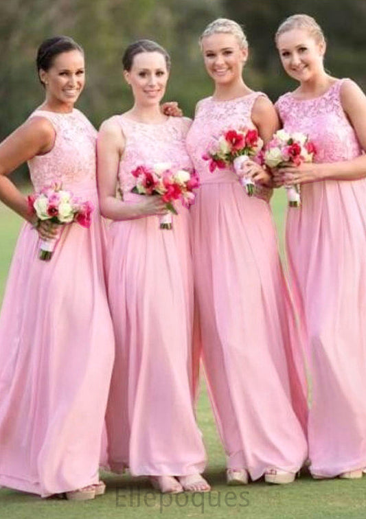 A-Line/Princess Bateau Long/Floor-Length Chiffon Bridesmaid Dresses With Lace Annabelle HOP0025552