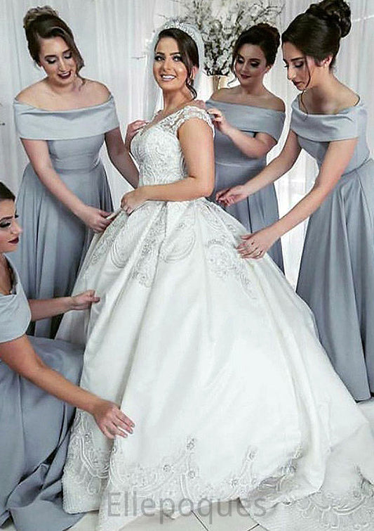 Off-The-Shoulder A-Line/Princess Long/Floor-Length Elastic Satin Bridesmaid Dresses Jaqueline HOP0025556