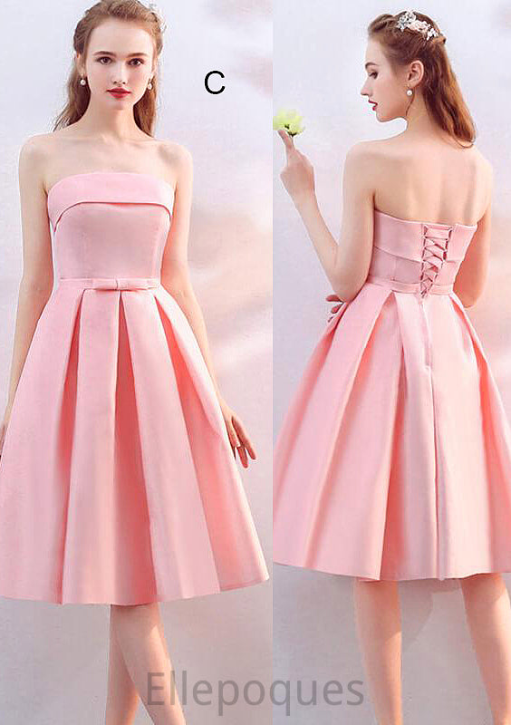 Off-the-Shoulder A-line/Princess Knee-Length Satin A-line/Princess Bridesmaid Dresses With Waistband Summer HOP0025568
