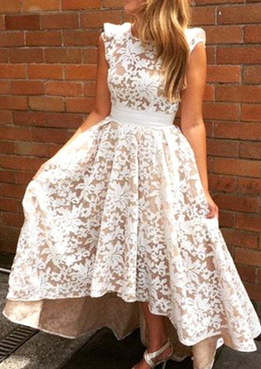 A-line/Princess Scoop Neck Asymmetrical A-line/Princess Lace Bridesmaid Dresseses Dulce HOP0025574