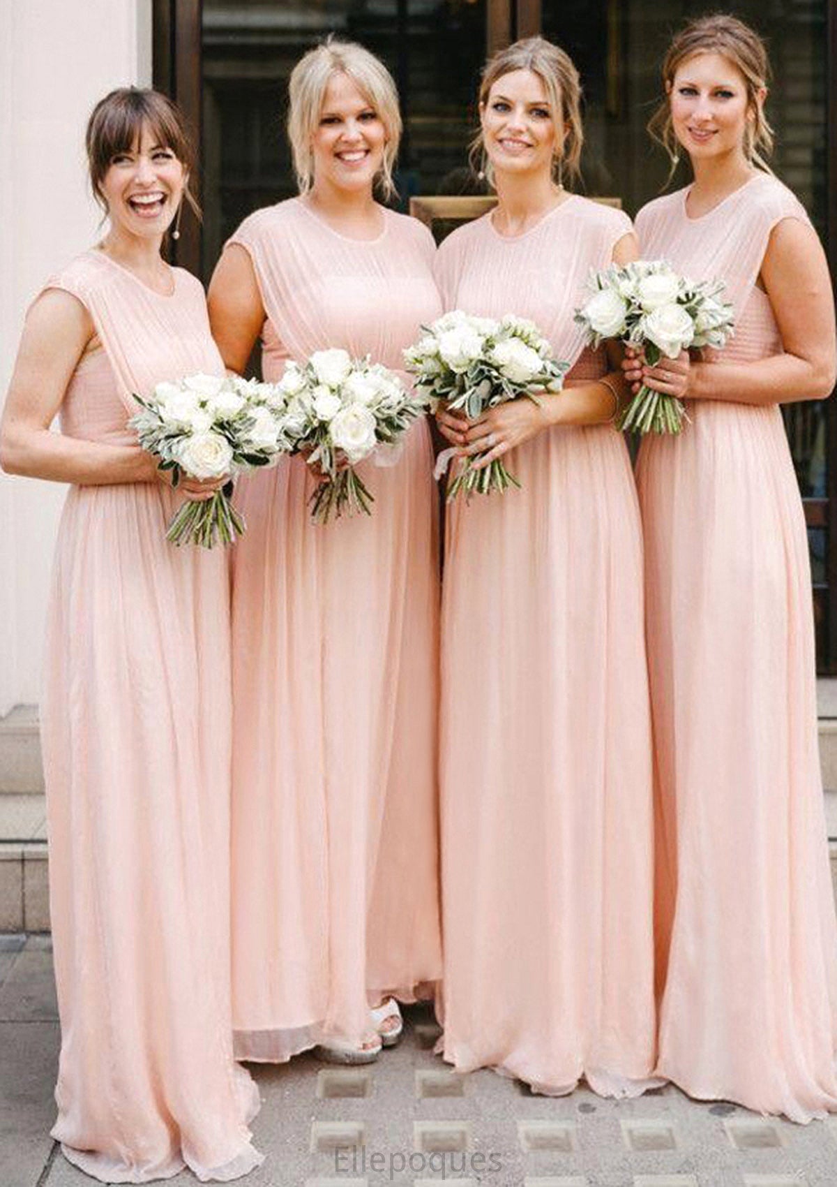 Sleeveless Scoop Neck Long/Floor-Length A-line/Princess Chiffon Bridesmaid Dresseses With Pleated Patricia HOP0025595