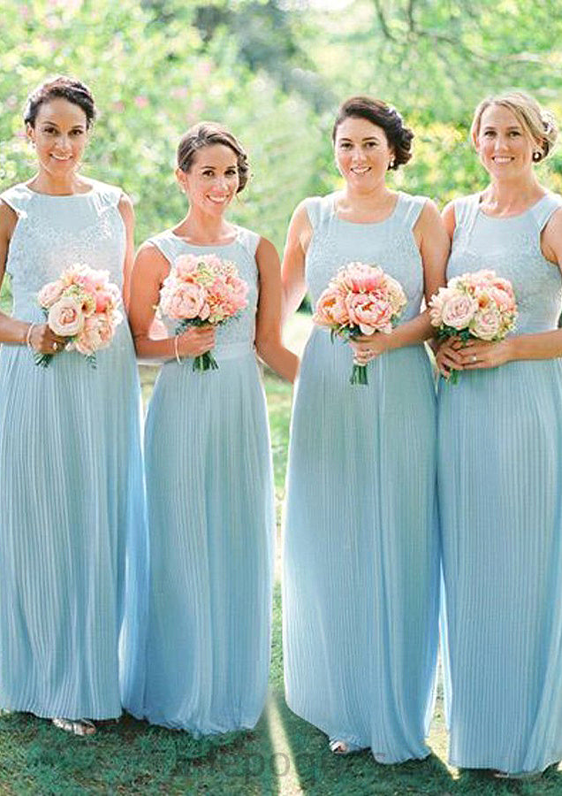 Sleeveless Scoop Neck Long/Floor-Length Chiffon A-line/Princess Bridesmaid Dresseses With Lace LuLu HOP0025596