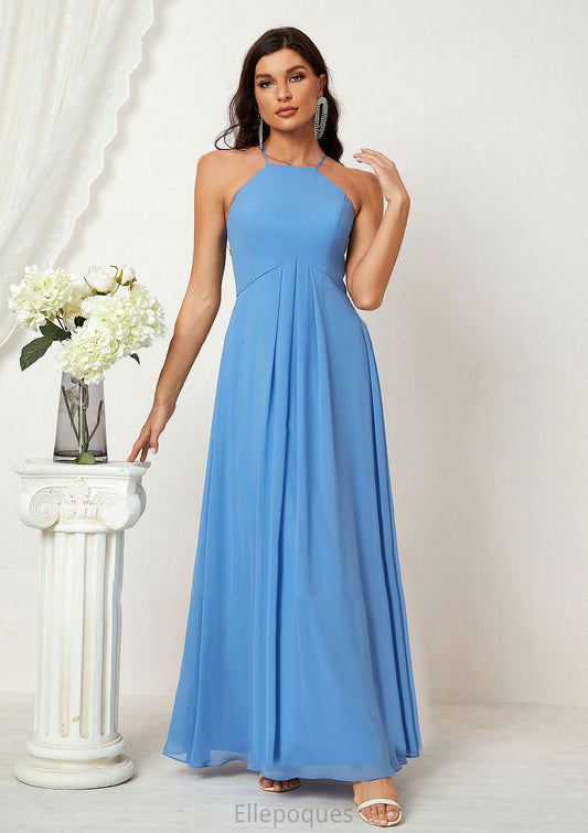 A-line Empire Halter Sleeveless Chiffon Long/Floor-Length Bridesmaid Dresses With Ruffles Camila HOP0025611