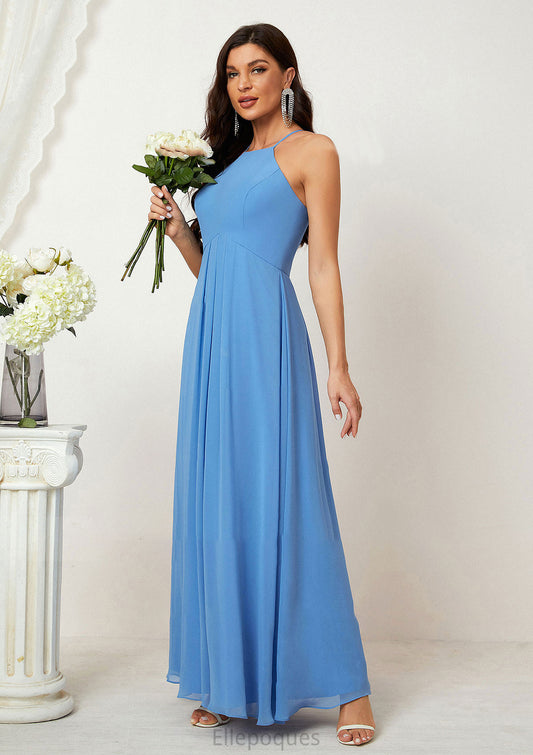 A-line Empire Halter Sleeveless Chiffon Long/Floor-Length Bridesmaid Dresses With Ruffles Camila HOP0025611