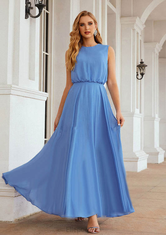 A-line Scoop Neck Sleeveless Chiffon Long/Floor-Length Bridesmaid Dresses Jewel HOP0025618