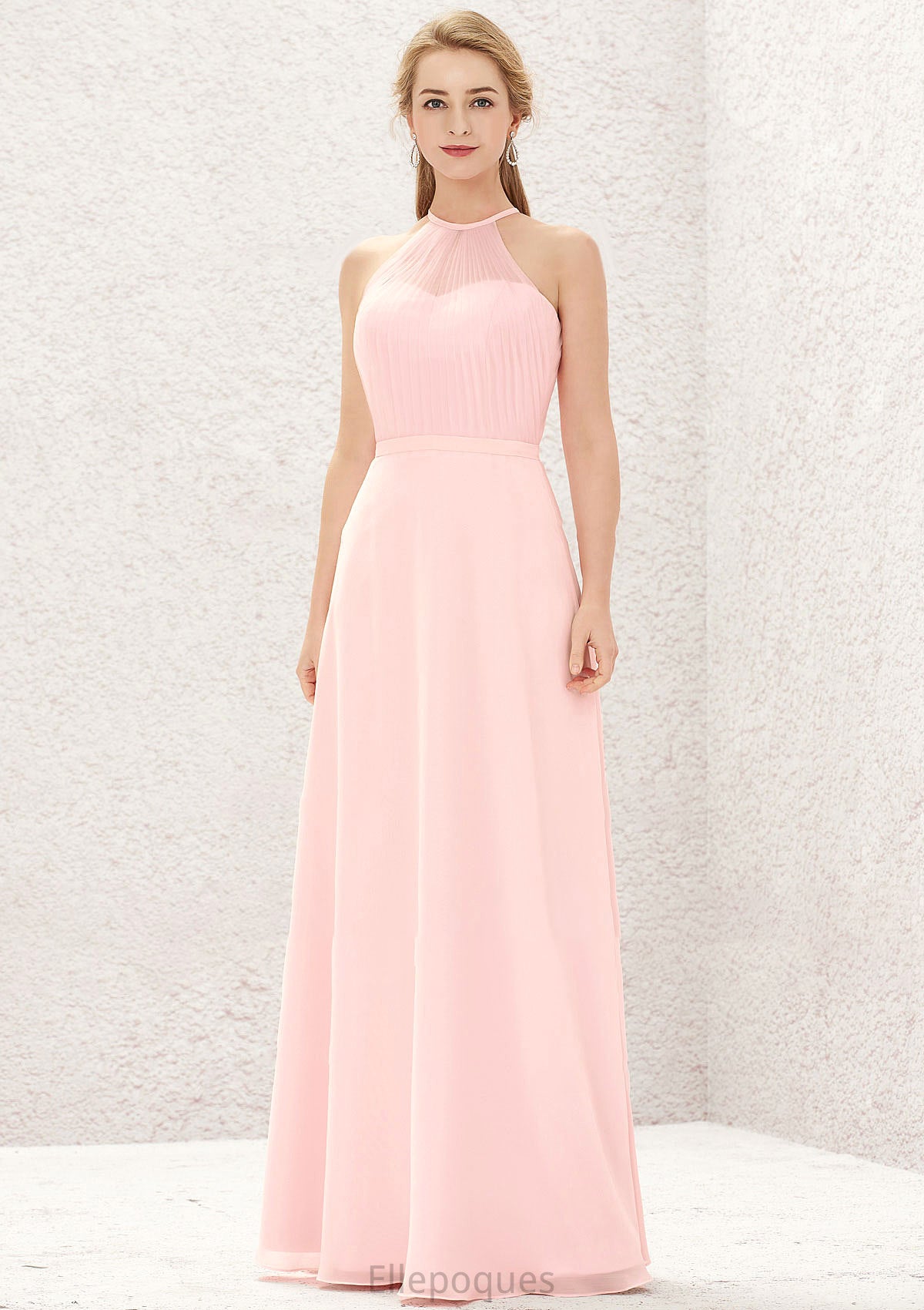 A-line Halter Sleeveless Chiffon Long/Floor-Length Bridesmaid Dresses Marley HOP0025635