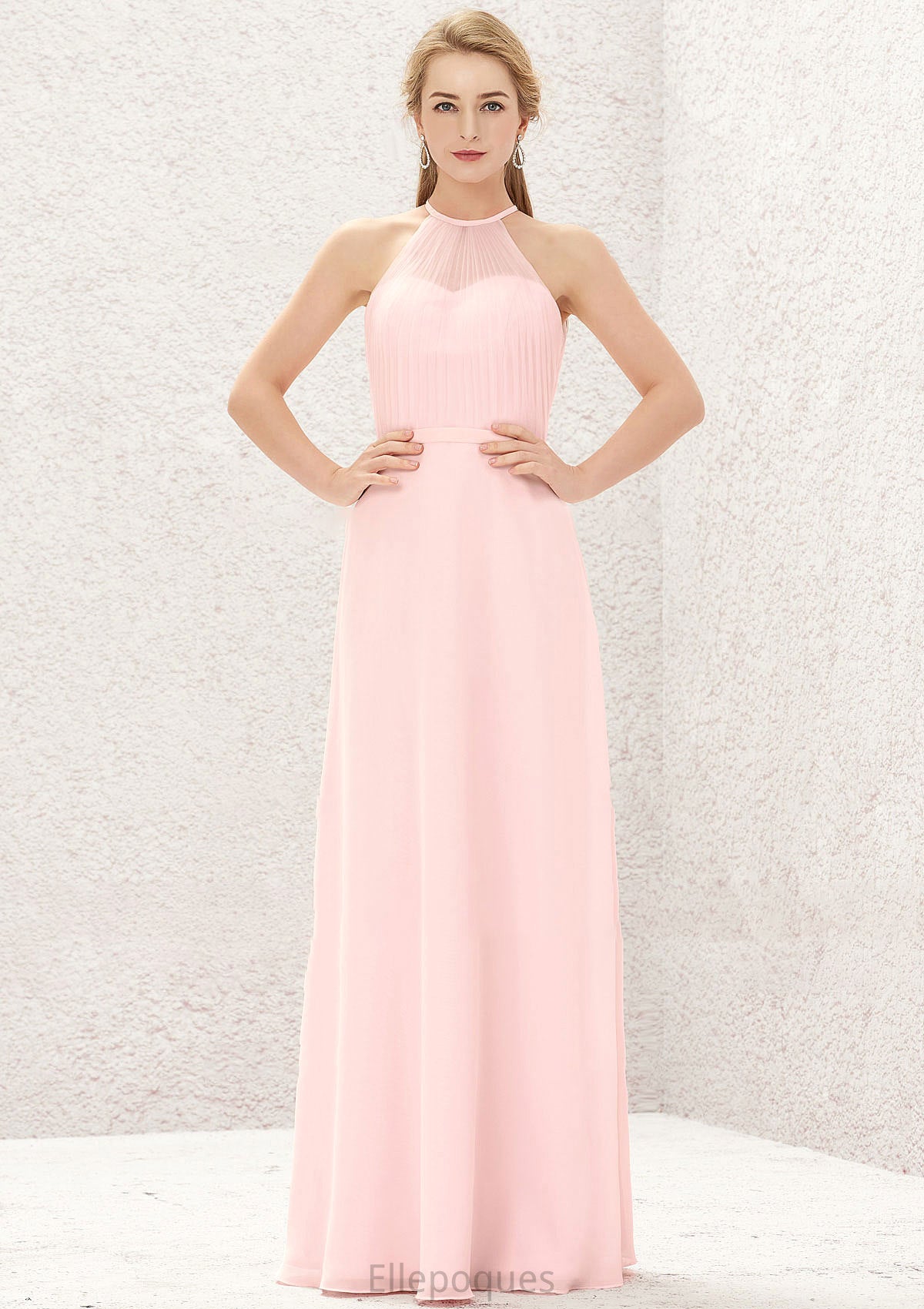 A-line Halter Sleeveless Chiffon Long/Floor-Length Bridesmaid Dresses Marley HOP0025635