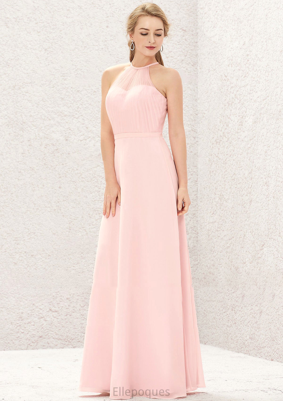 A-line Halter Sleeveless Chiffon Long/Floor-Length Bridesmaid Dresses Marley HOP0025635