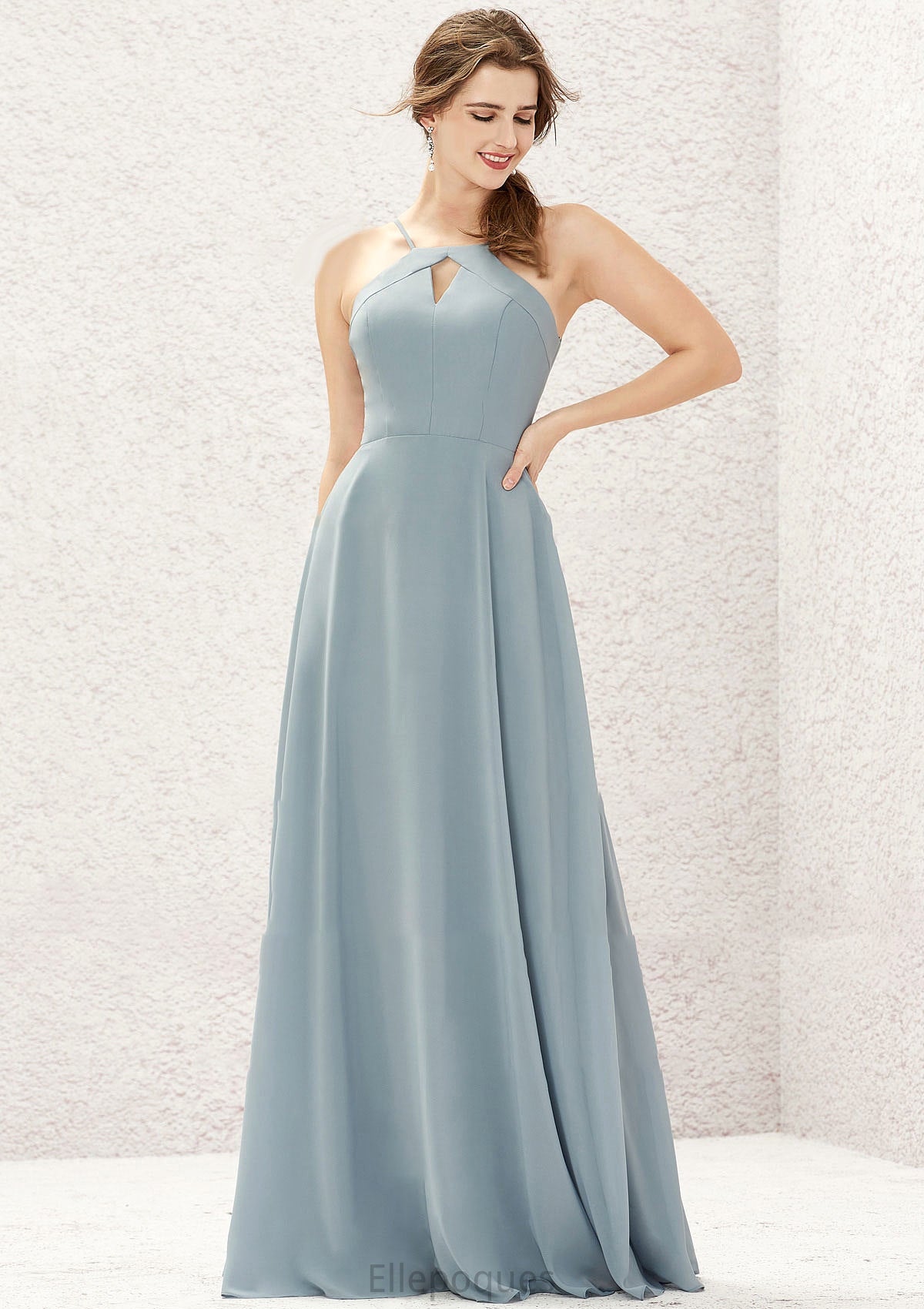 A-line Bateau Sleeveless Long/Floor-Length Chiffon Bridesmaid Dresses Bria HOP0025638