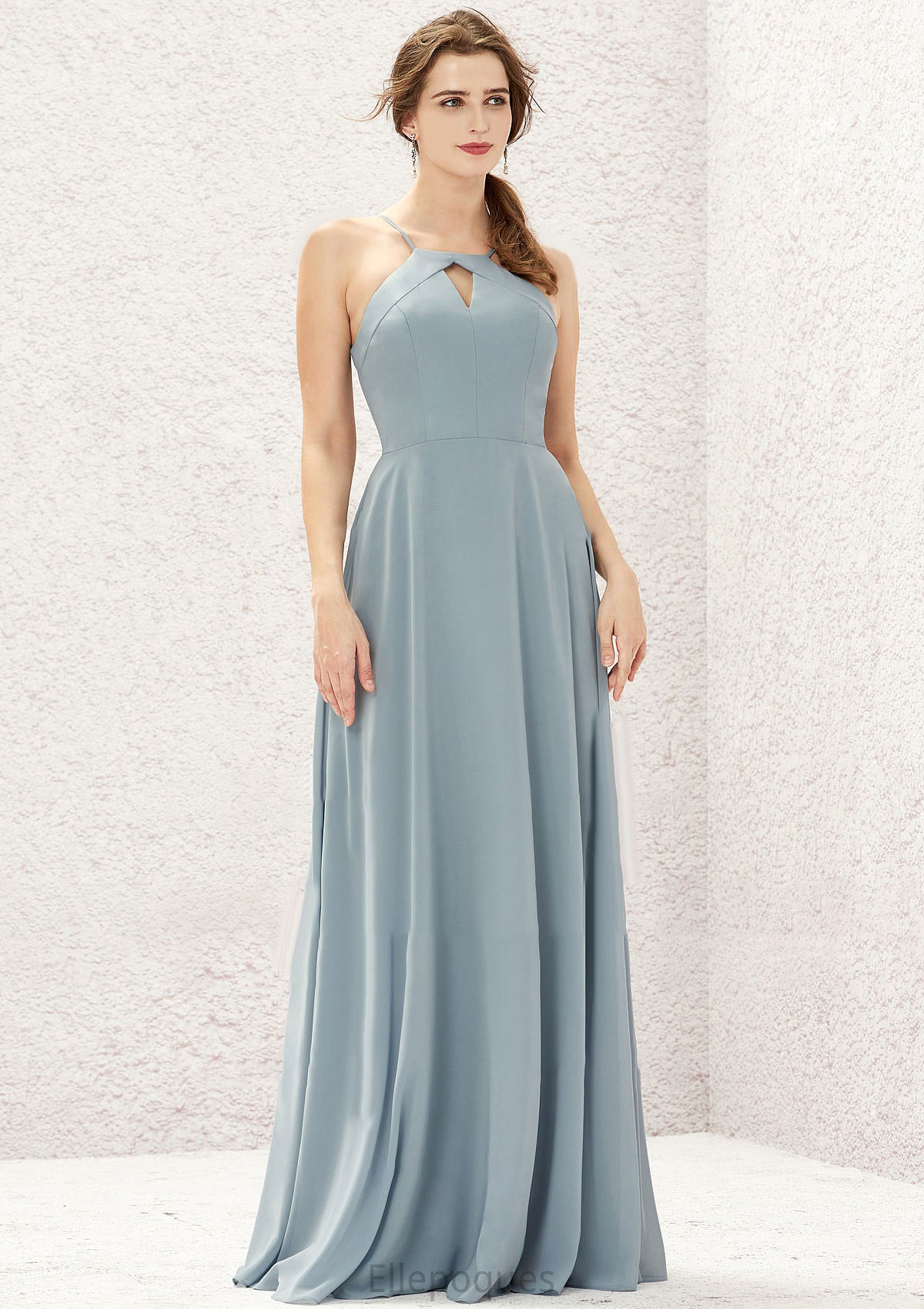 A-line Bateau Sleeveless Long/Floor-Length Chiffon Bridesmaid Dresses Bria HOP0025638