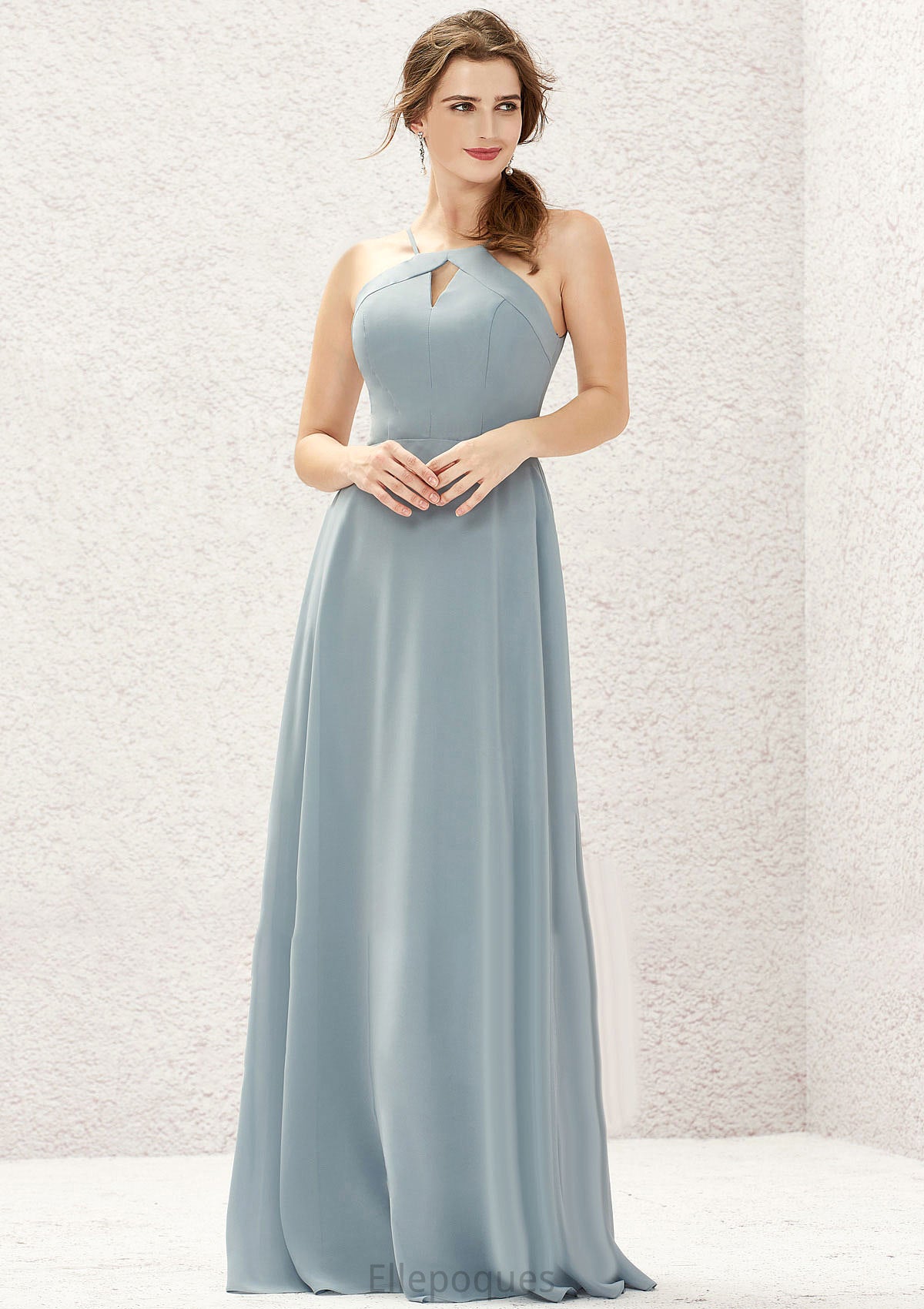 A-line Bateau Sleeveless Long/Floor-Length Chiffon Bridesmaid Dresses Bria HOP0025638