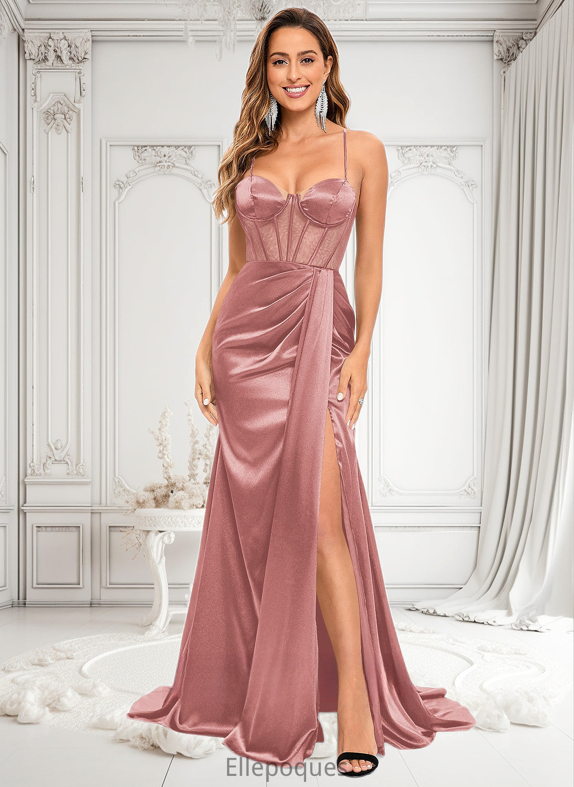 Millicent Trumpet/Mermaid Sweetheart Sweep Train Stretch Satin Prom Dresses HOP0025836