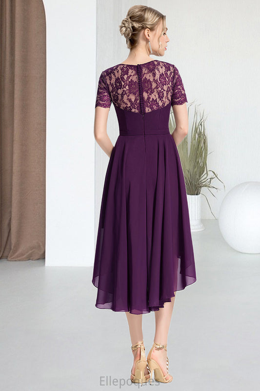 Everleigh A-line Scoop Asymmetrical Chiffon Lace Homecoming Dress HOP0020587