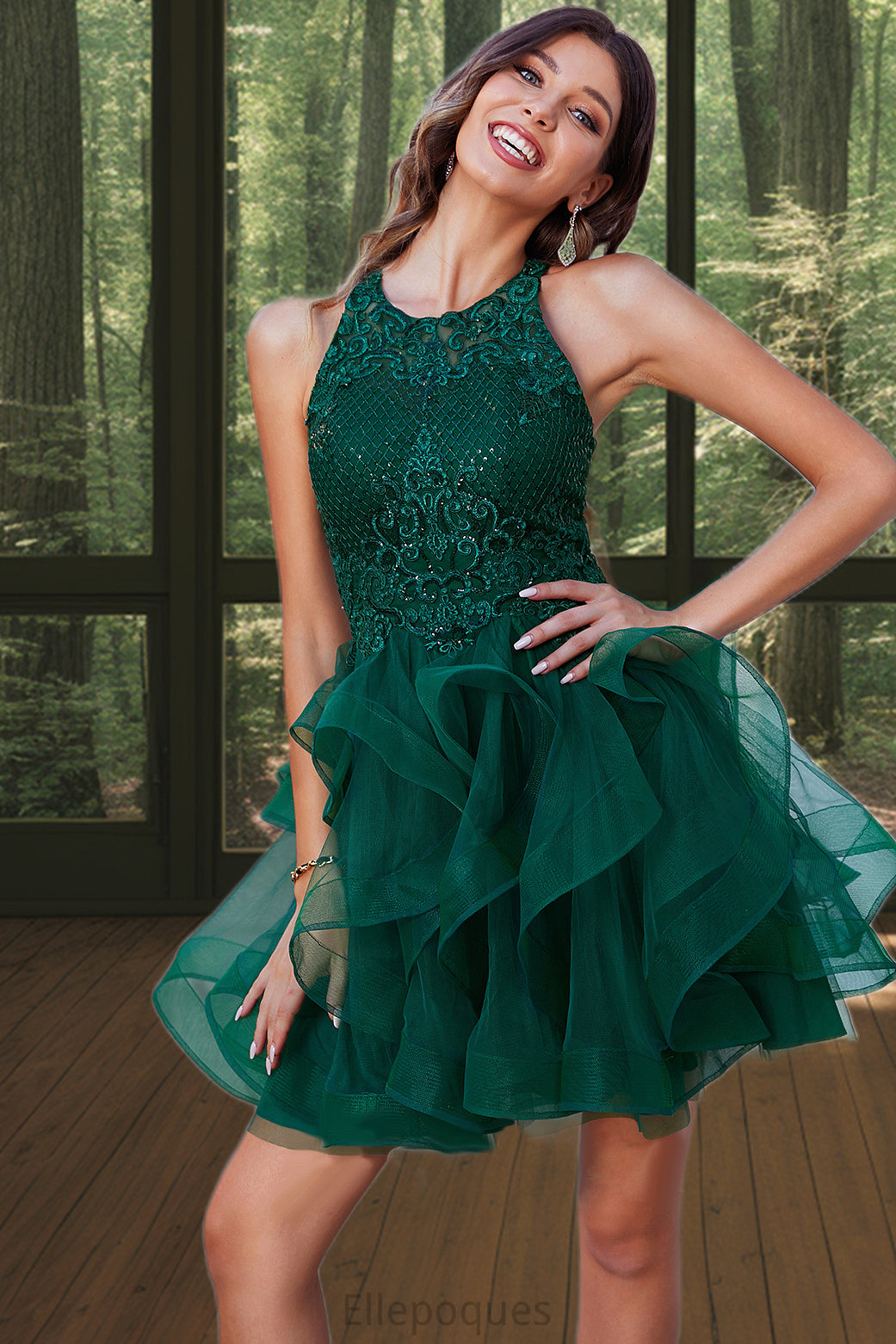 Kaylynn Ball-Gown/Princess Scoop Short/Mini Lace Tulle Homecoming Dress With Sequins HOP0020537