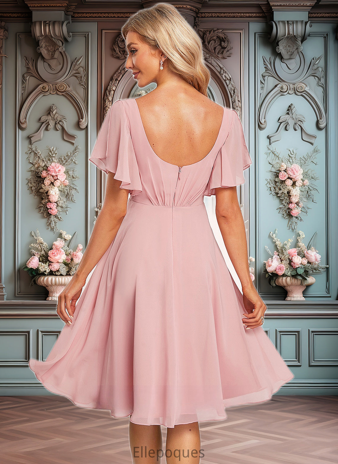 Skylar A-line V-Neck Knee-Length Chiffon Homecoming Dress HOP0025702