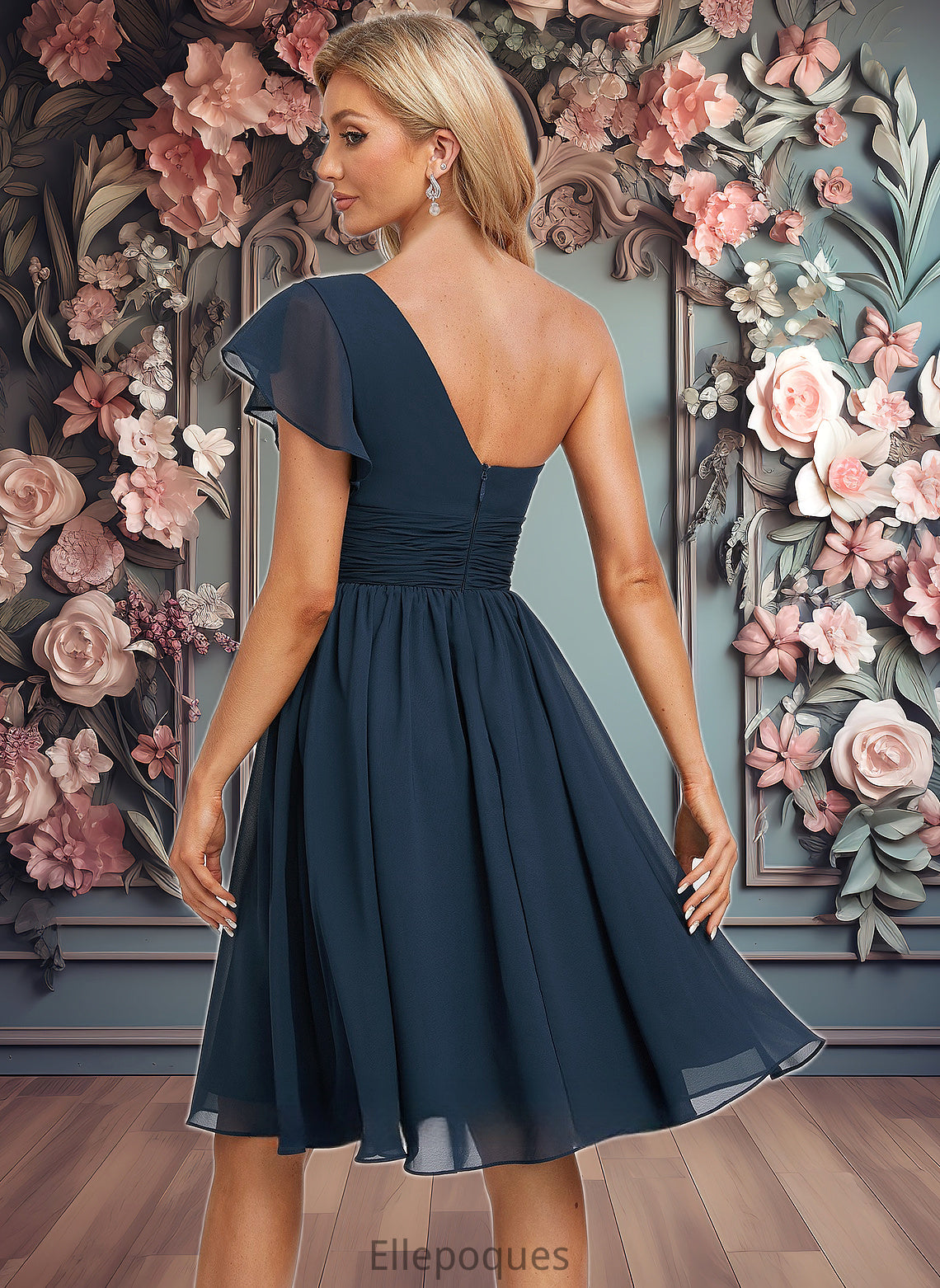 Eve A-line One Shoulder Knee-Length Chiffon Homecoming Dress With Ruffle HOP0025722