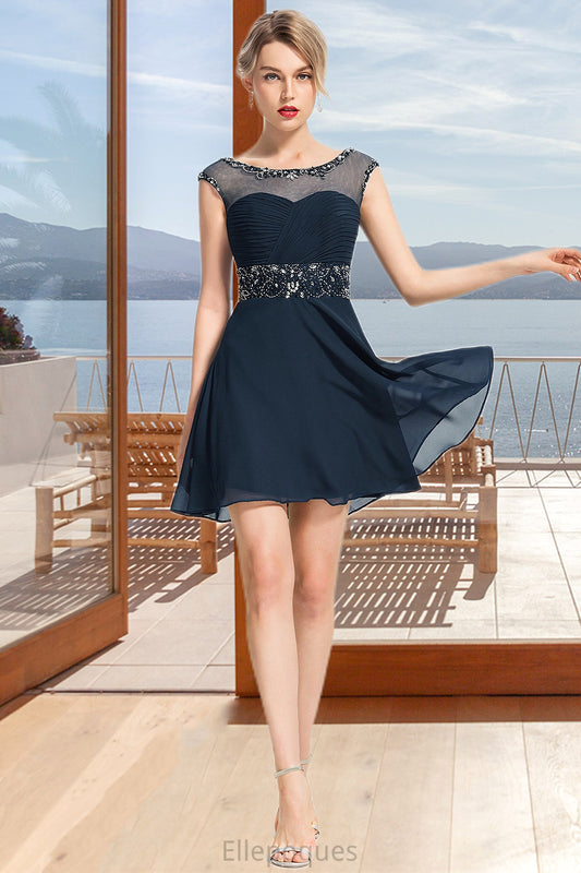 Genesis A-line Scoop Short/Mini Chiffon Homecoming Dress With Beading Sequins HOP0020586