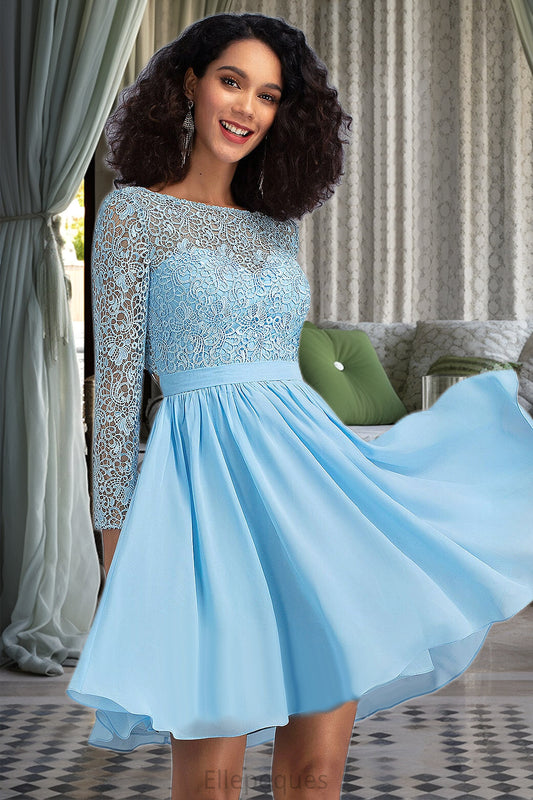 Kaley A-line Scoop Short/Mini Chiffon Lace Homecoming Dress HOP0020577
