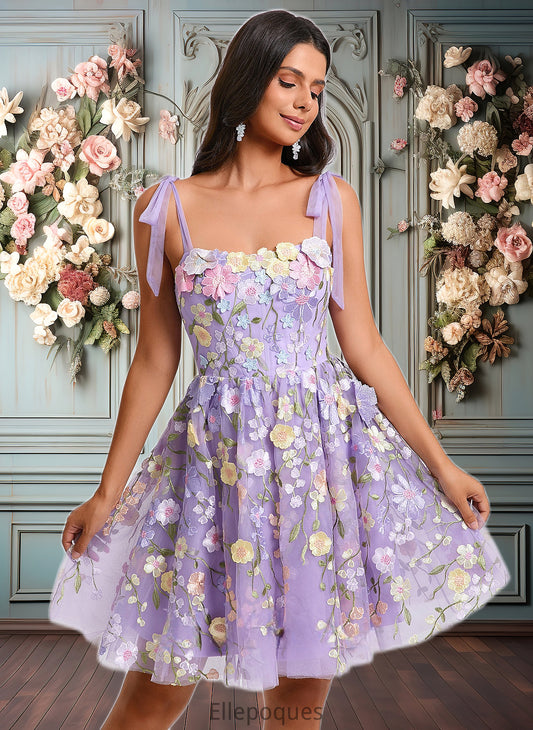 Jolie A-line Scoop Short Floral Lace Homecoming Dress With Bow 3D Floral HOP0025695