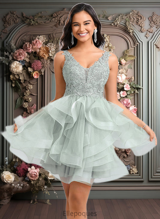 Amani Ball-Gown/Princess V-Neck Short Tulle Lace Homecoming Dress HOP0025671