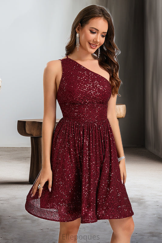 Lucy A-line One Shoulder Short/Mini Sequin Homecoming Dress With Sequins HOP0020485