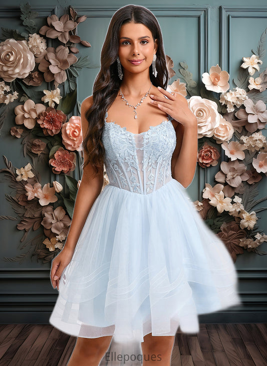 Jewel Ball-Gown/Princess Scoop Short Tulle Homecoming Dress With Appliques Lace HOP0025659