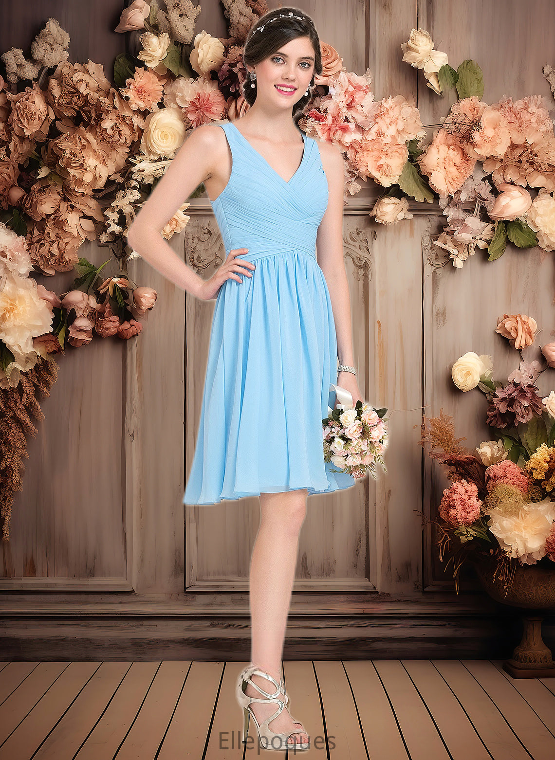 Alma A-line V-Neck Knee-Length Chiffon Homecoming Dress With Ruffle HOP0025703