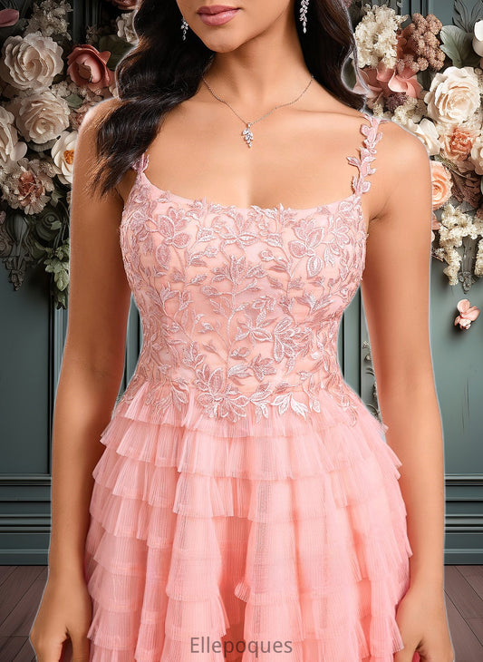 Elaine Ball-Gown/Princess Scoop Short Tulle Lace Homecoming Dress With Ruffle HOP0025676