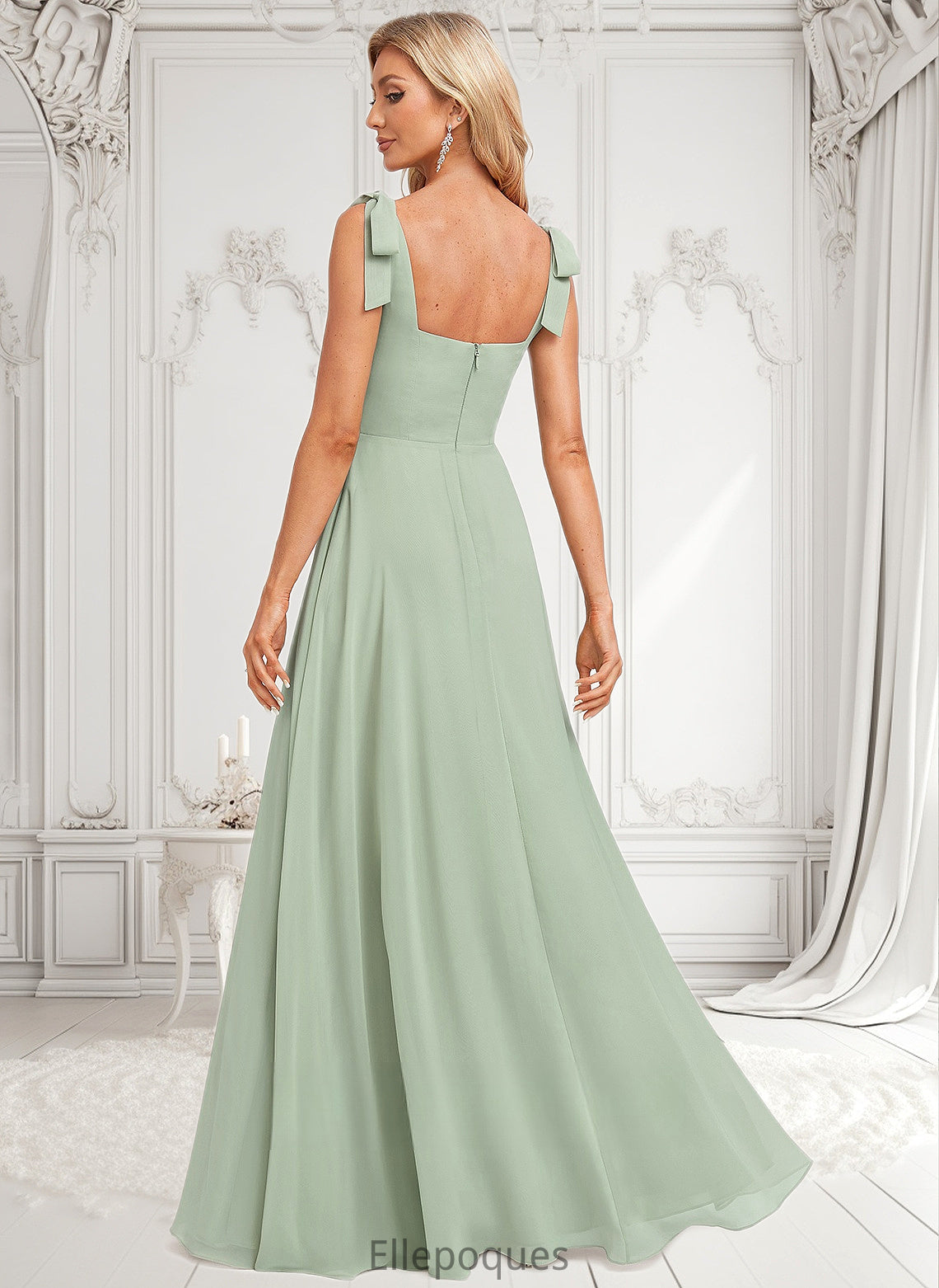 Valery A-line Square Floor-Length Chiffon Prom Dresses With Bow HOP0025876