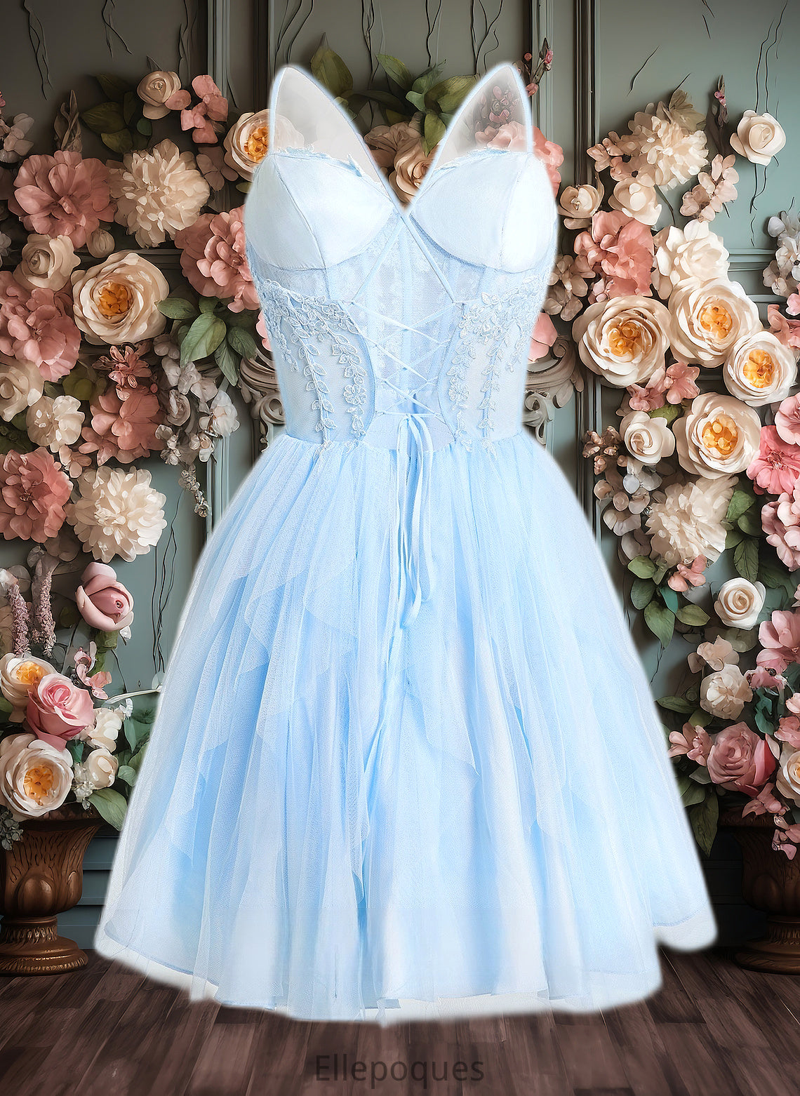 Joselyn Ball-Gown/Princess Sweetheart Short Lace Tulle Homecoming Dress With Ruffle HOP0025707